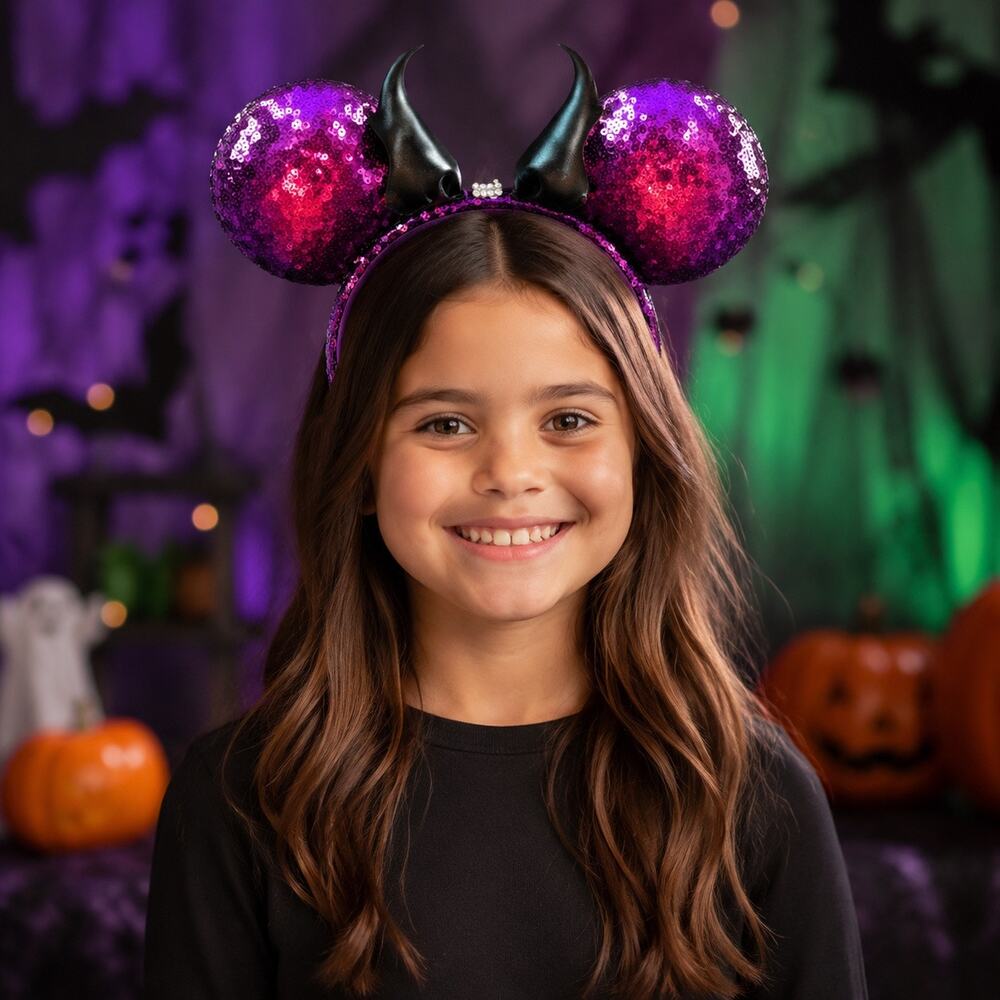 Disney Maleficent Sequin Minnie Mouse Ears Horn Headband NWT Halloween